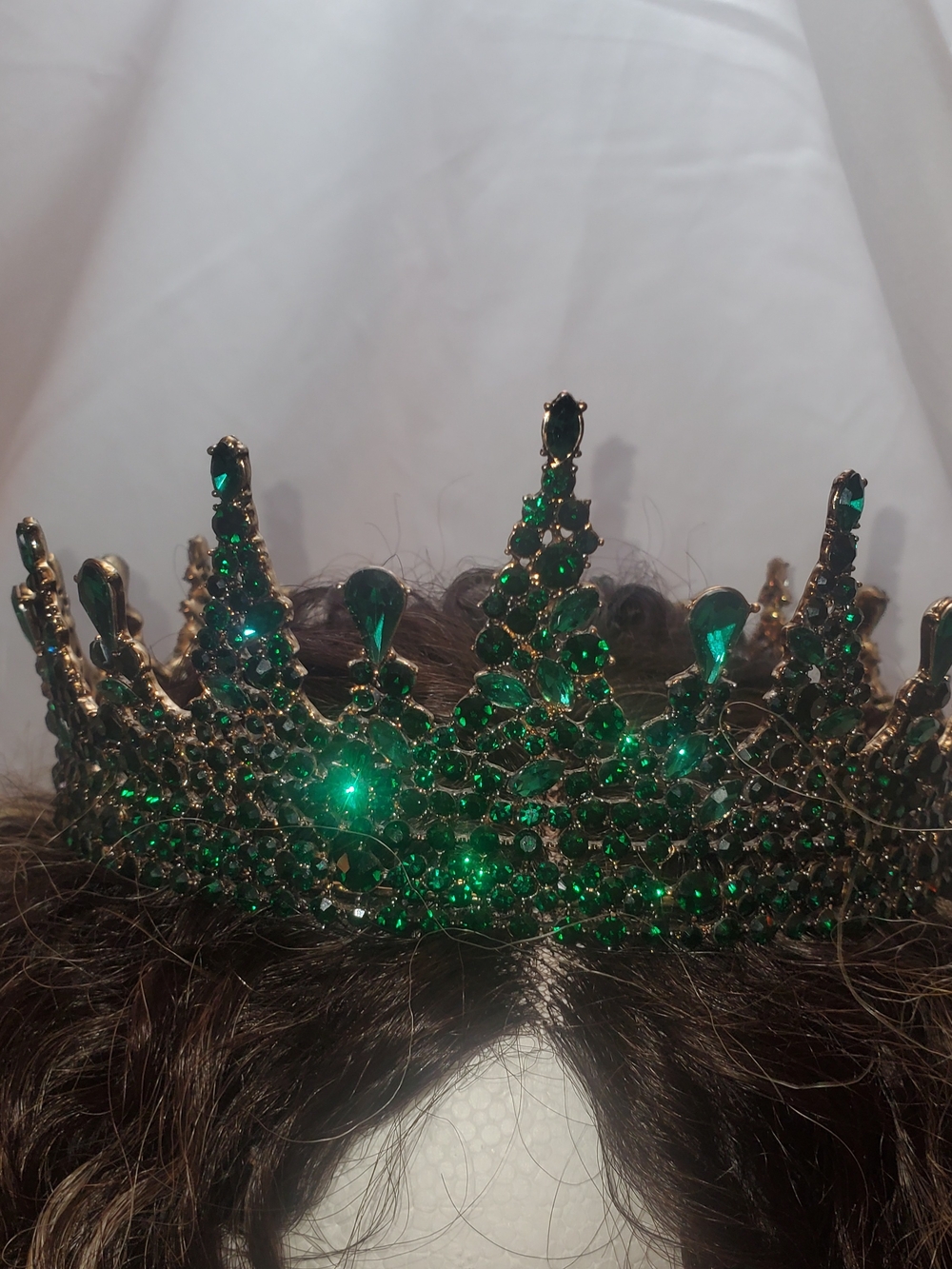 Emerald Crystal Tiara Crown - Green Rhinestone Headpiece by SweetV - Picture 2 of 8